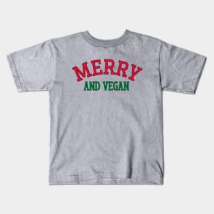 Merry and Vegan Christmas - Retro Vegetarian Xmas Kids T-Shirt